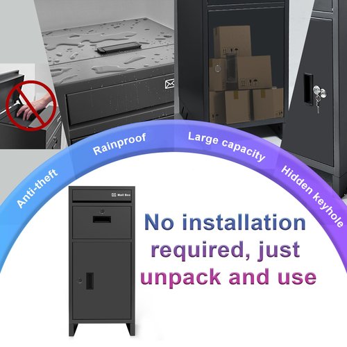 Package Delivery Box for Outside with Lock,37.8" H*15.8" L*15.8" W, Anti-Theft Design Parcel Drop Box is Rustproof and Rainproof, Outdoor Package box for Porch Ideal for Home/Office/Apartment (Black)