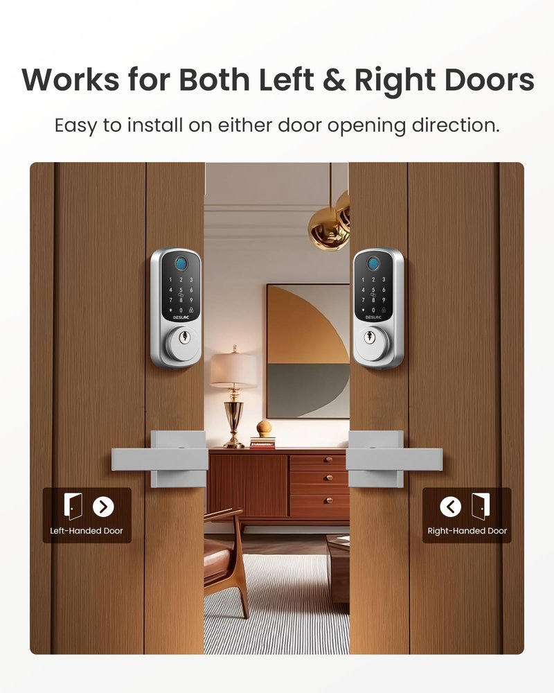DESLOC B200 Fingerprint Smart Lock with 2 Durable Lever Handles, Keyless Entry Front Door Lock Set, Electronic Keypad Deadbolt, App Control, DIY Installation, Designed for a Secure DESLOC Home, Silver