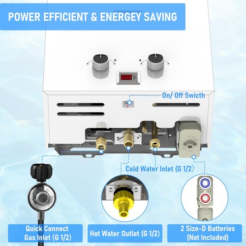 Water Heater Tankless, VANSTON Propane Water Heater Outdoor, 10L 2.64 Portable Water Heaters, Instant Hot Water, Overheating Protection, Easy Installation & Lightweight for RV, Camping
