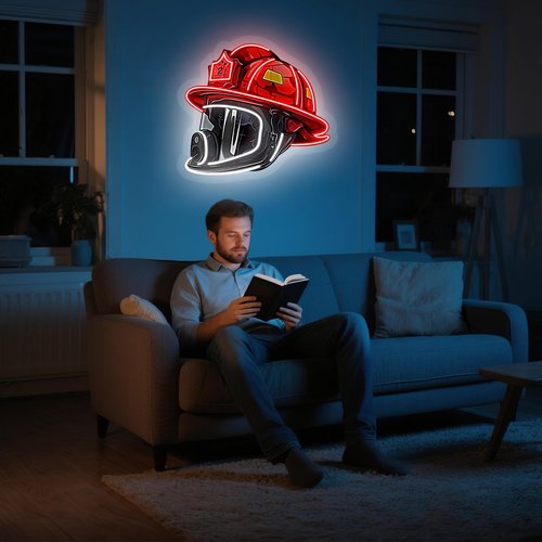 Firefighter Helmet Neon Sign, LED Neon Pop Firefighting Hero's Helmet Decor, USB Power, Fire Station Decor & Fireman Gift, Durable Art for Home/Bar(Red)