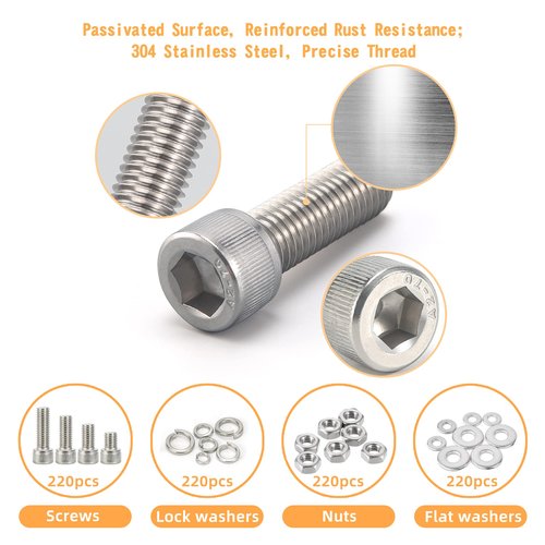890pcs M6 M5 M4 M3 Metric Screw Assortment,Metric Bolts and Nuts Kit(with Lock&Flat washers・Wrenches) Socket Head Cap Screws 304 Stainless Steel Hex Head Metric Screws Assortment Set with Case