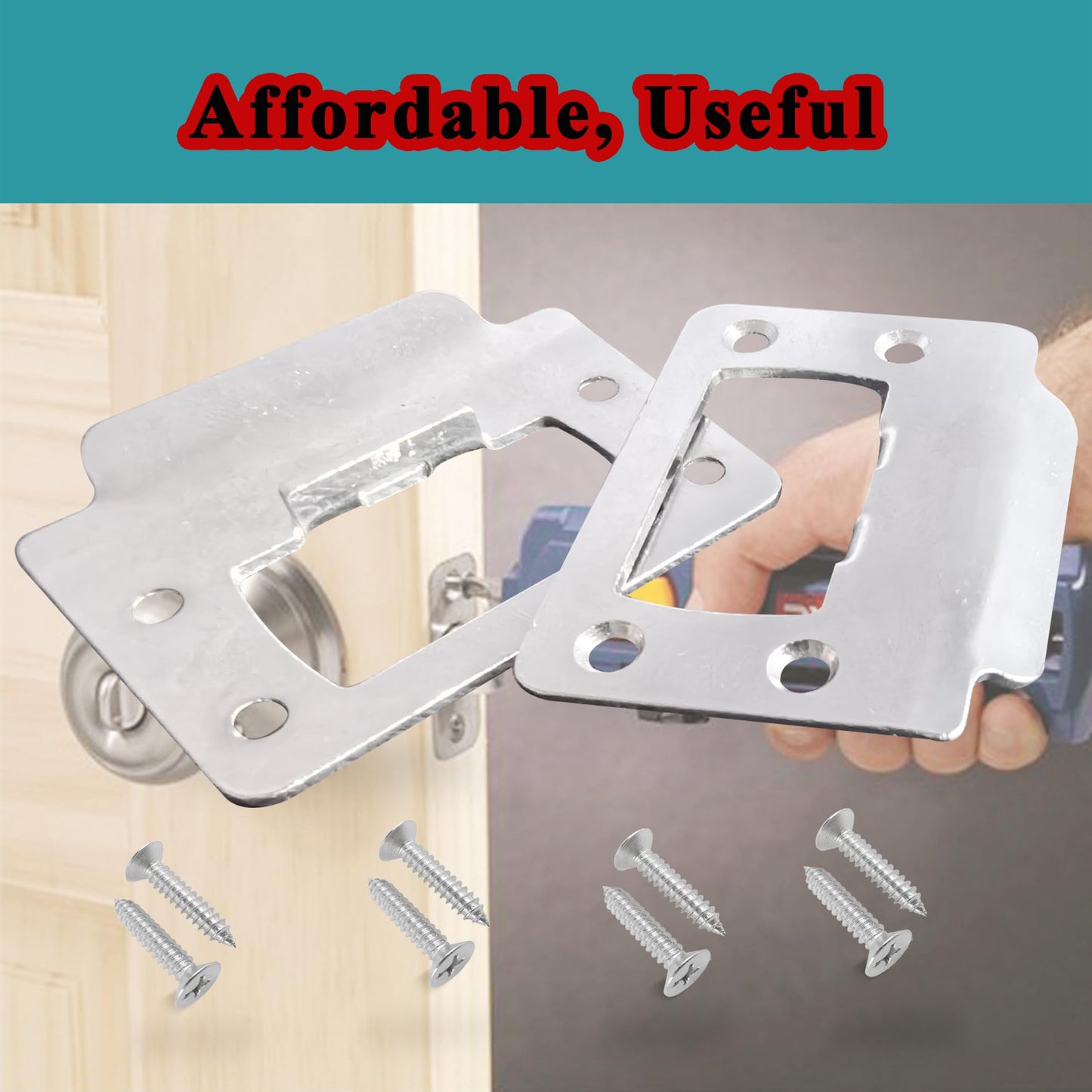 2-1/4" by 1-3/4" Door Latch Restorer Strike Plate for Doors, 2 PCS Universal Door Lock Hardware with Foul 1" Long Screws (Satin Nickel)