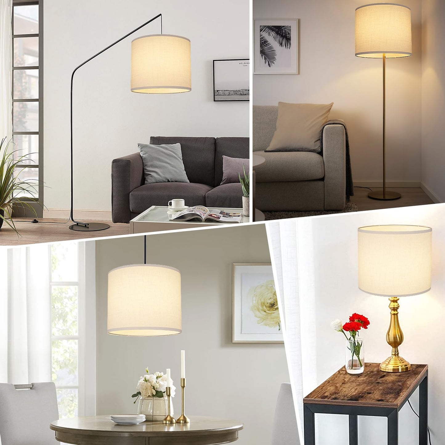 White Lamp Shade, Large Drum Lampshade 13" Top x 13" Bottom x 11" High (Spider), Replacement Lamp Shade Natural Linen Hand Crafted for Table Lamps Floor Lamps Chandelier Lamp, Easy Assembly Required