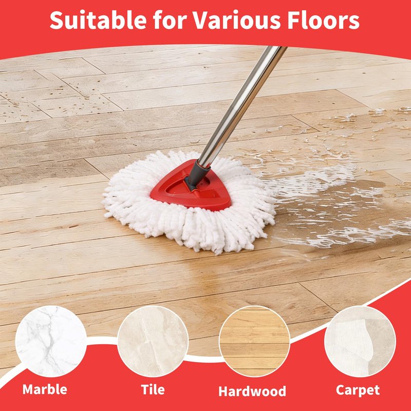 Jikefa Mop Replacement Heads, Handle, Base Compatible with O Cedar EasyWring 1-Tank Spin Mop System, 2 Microfiber Mop Head Refills, 4-Section Iron Handle 30-58in and 1 Spin Base Cover Set