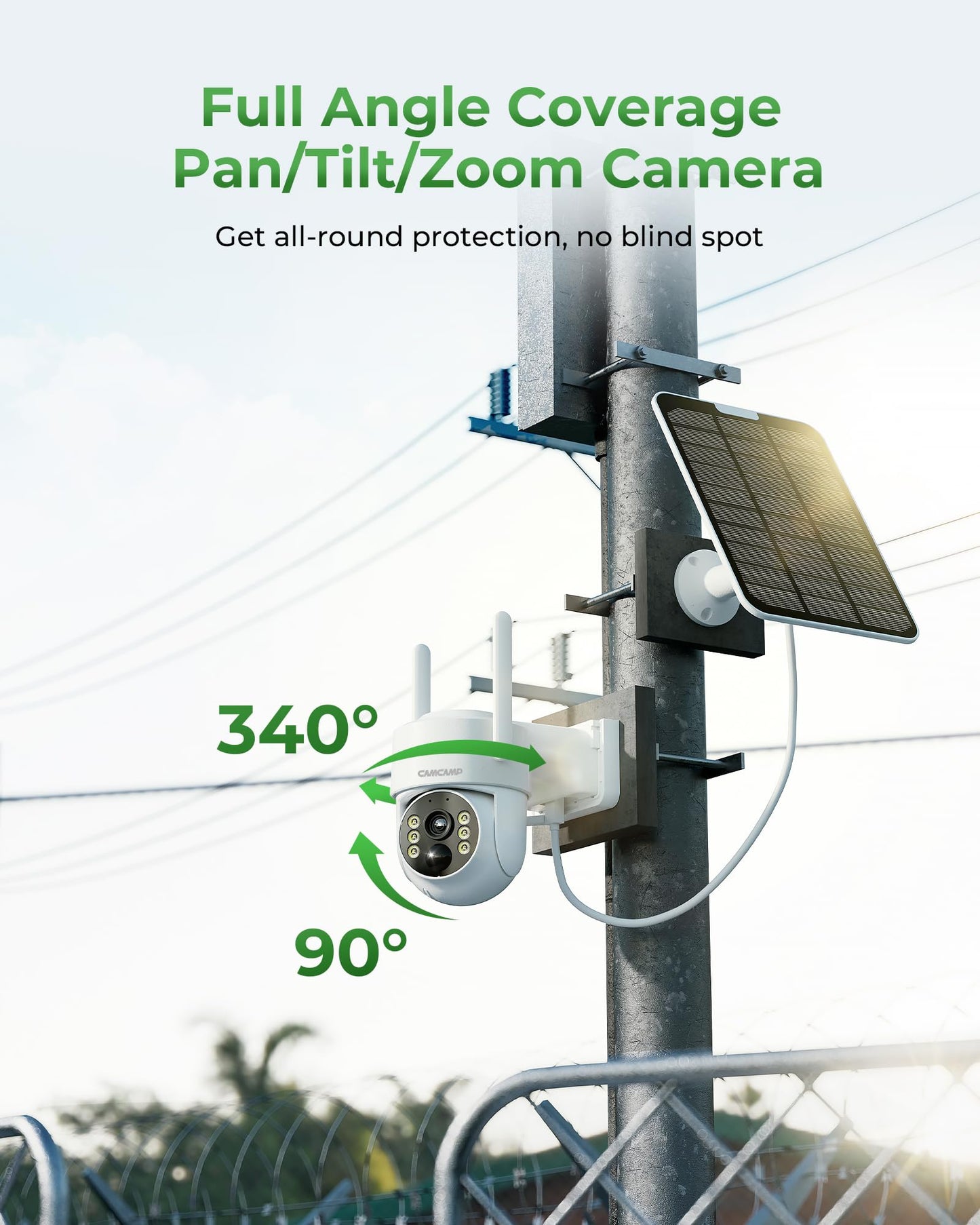 CAMCAMP Solar Security Cameras Wireless Outdoor with 10" Monitor, 10CH NVR 2K Solar Home Security Camera System with 360° Color Night Vision,2-Way Audio,500GB Local Storage,No Monthly Fee,No Need WiFi