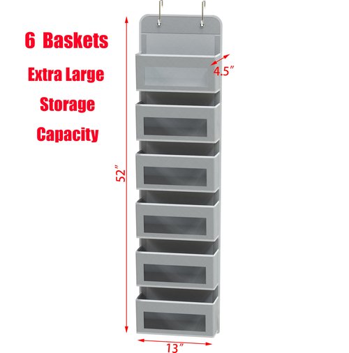Simple Houseware 6 Clear Window Pocket Over Closet Door Storage Hanging Organizer for Bedroom, Bathroom, Pantry, Gray