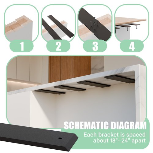 Zonon 4 Pack 20 inch Countertop Support Brackets Hidden Island Flat Wall Support Bracket for Kitchen Outdoor Commercial Spaces DIY Home Renovations Mounting Hardware Included