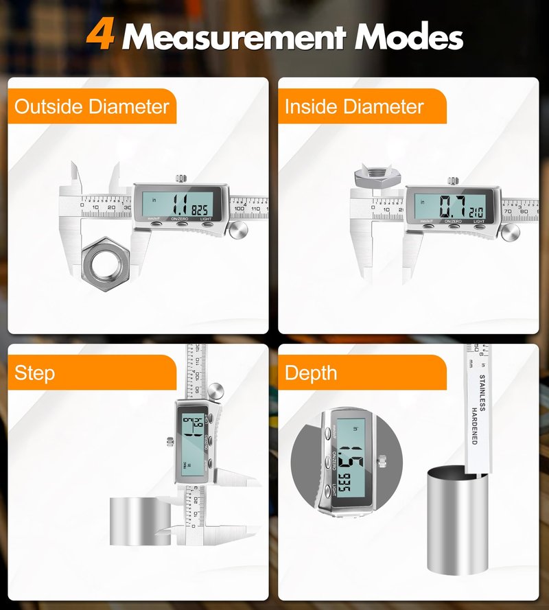 LuxBlue Digital Calipers Measuring Tool 6 Inch | Rechargeable Digital Vernier Caliper with Backlit LCD Screen, Auto-Off | Inch/MM/Fraction Easy Conversion, Stainless Steel Electronic Caliper for DIY