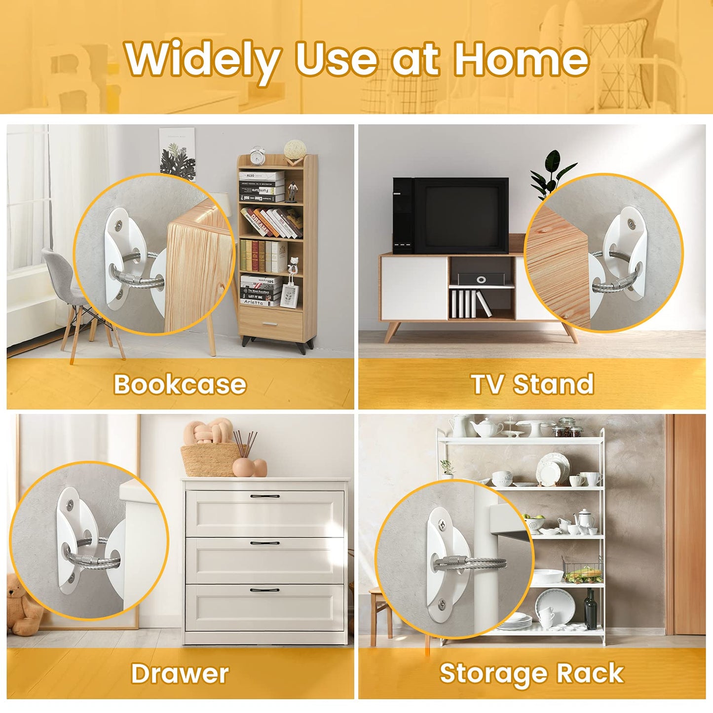 Booda Brand Furniture Anchors (10 Pack) for Baby Proofing, Furniture Straps Anti Tip Furniture Anchor Securing 400 lbs/Keep Baby Pet Safety from Falling Furniture, Metal White Earthquake Straps
