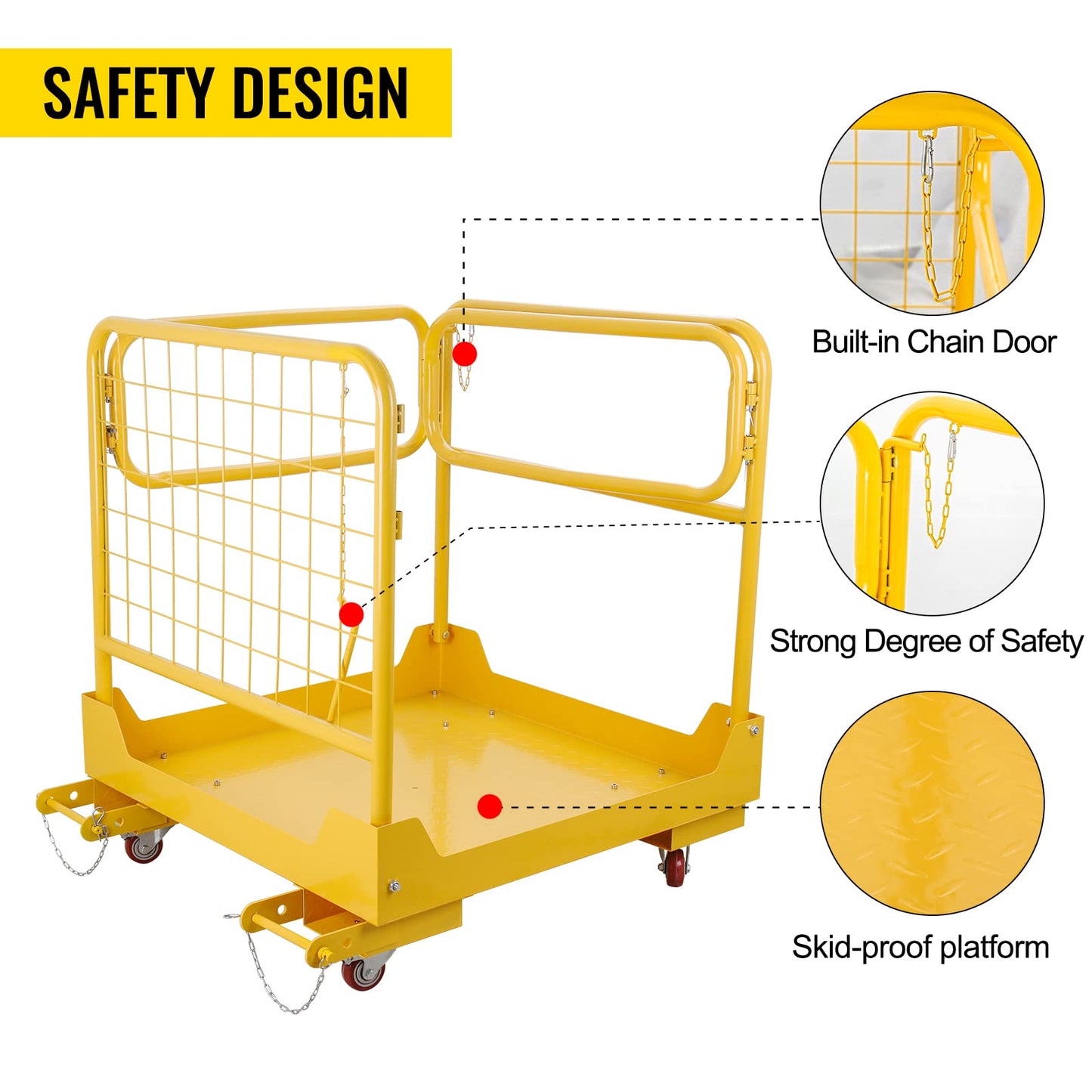 RAILEN Forklift Safety Cage 36x36 Inch, 1200LBS Forklift Work Platform with 4 Wheels, Collapsible Forklift Man Basket Aerial Rails for Lifting Loader