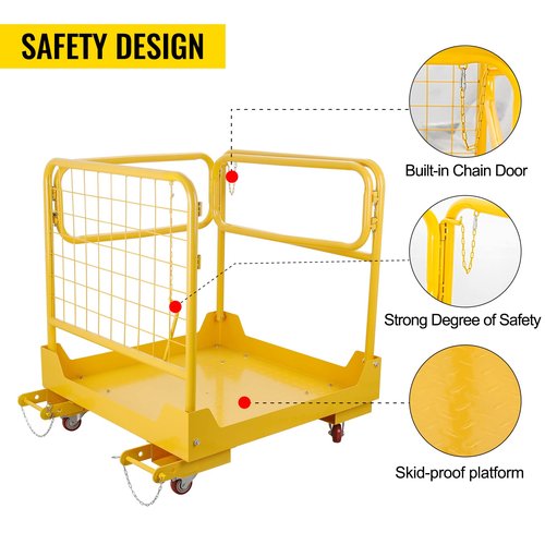 RAILEN Forklift Safety Cage 36x36 Inch, 1200LBS Forklift Work Platform with 4 Wheels, Collapsible Forklift Man Basket Aerial Rails for Lifting Loader