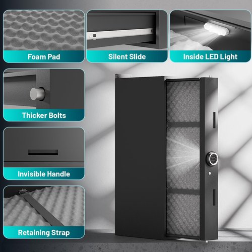 Eltean Under Bed Gun Safe for Rifles and Pistols, Gun Storage Safe Drawer,Rifle Safe with Upgraded Digital Panel, Shotgun Cabinet with LED Lights, Quick Access