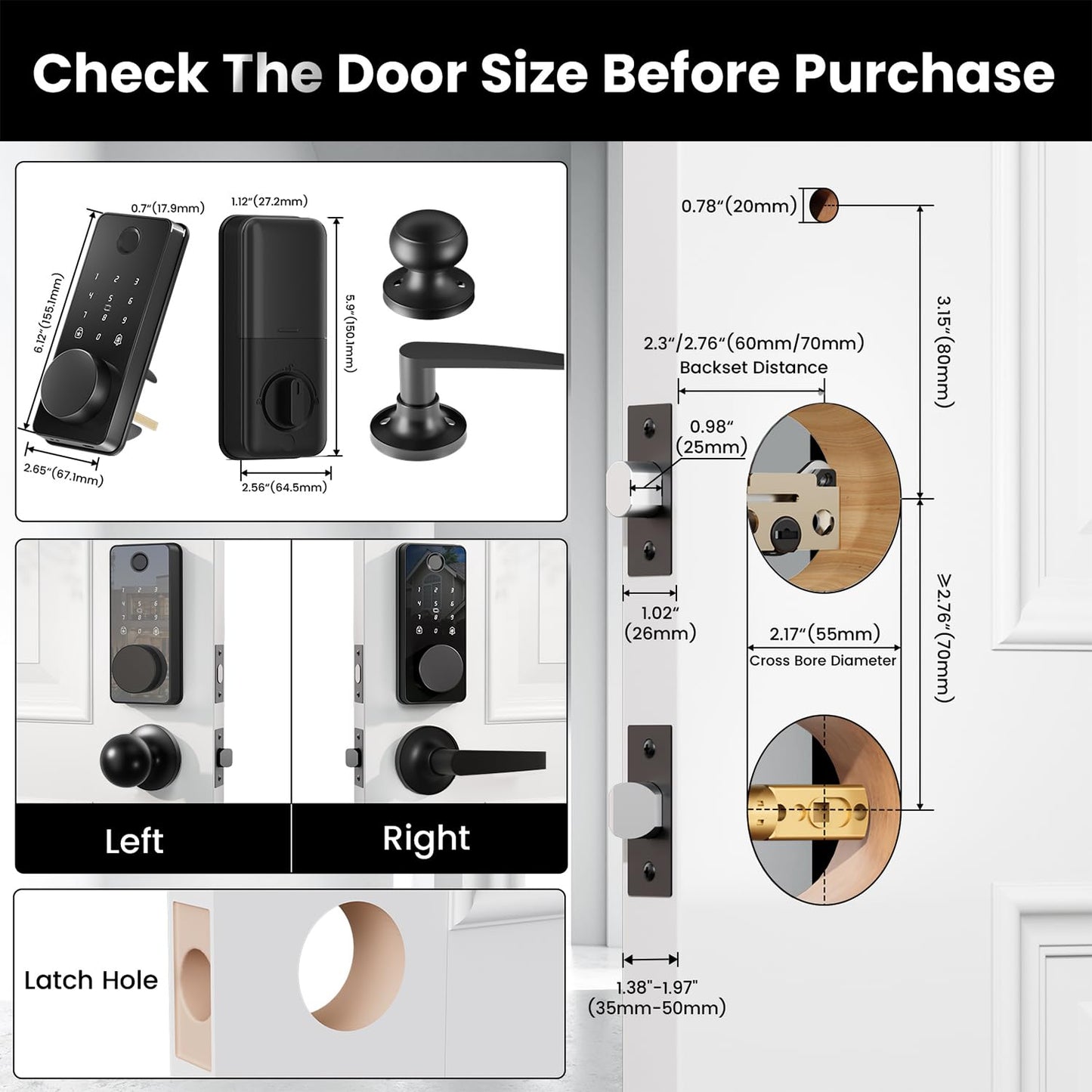 Smart Lock with Handles, Fingerprint Door Lock App Control, Keyless Entry Door Lock Set, Electronic Digital Keypad Deadbolt, Auto & One Touch Lock, Easy Installation, IP54
