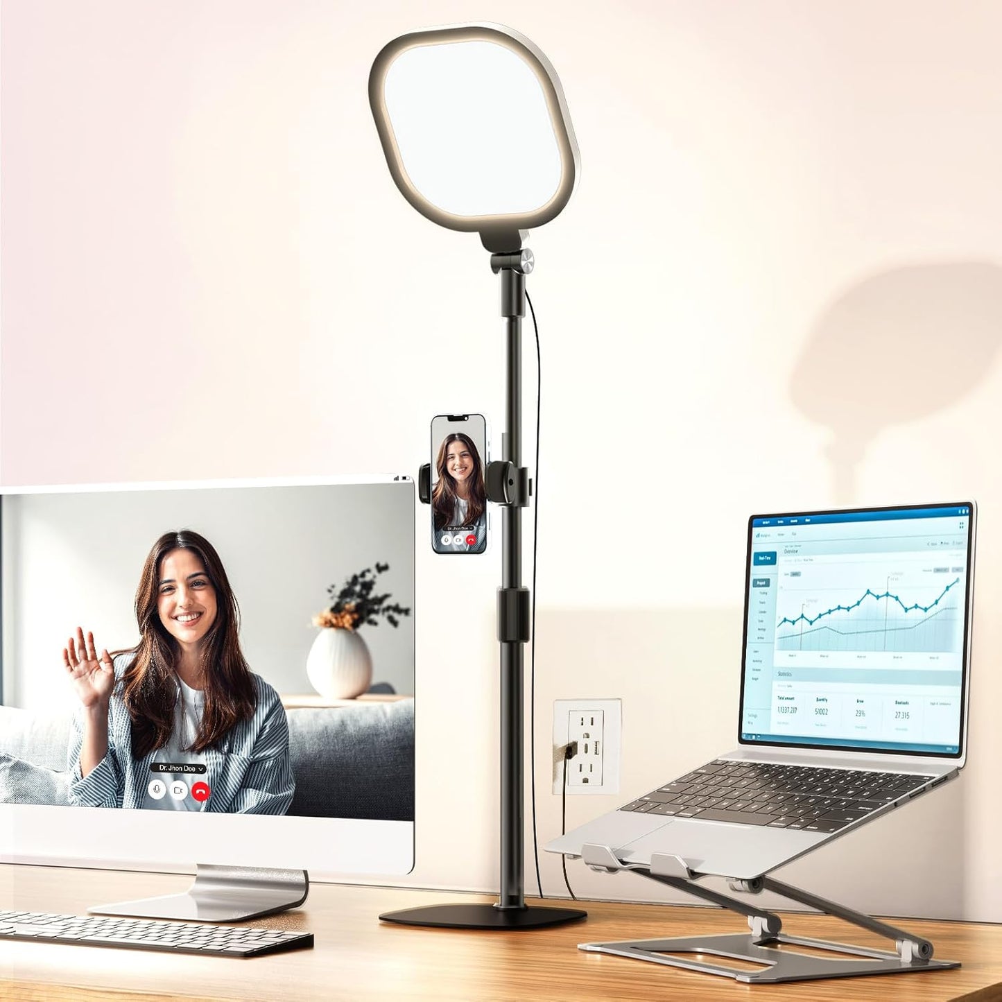 Video Conference Lighting for Zoom Meeting, Desk Lamps for Home Office, 30 Light Modes Desk Light, Ring Light for Desk with Flexible Stand & Memory Function for Zoom Lighting, Video Streaming, Drawing