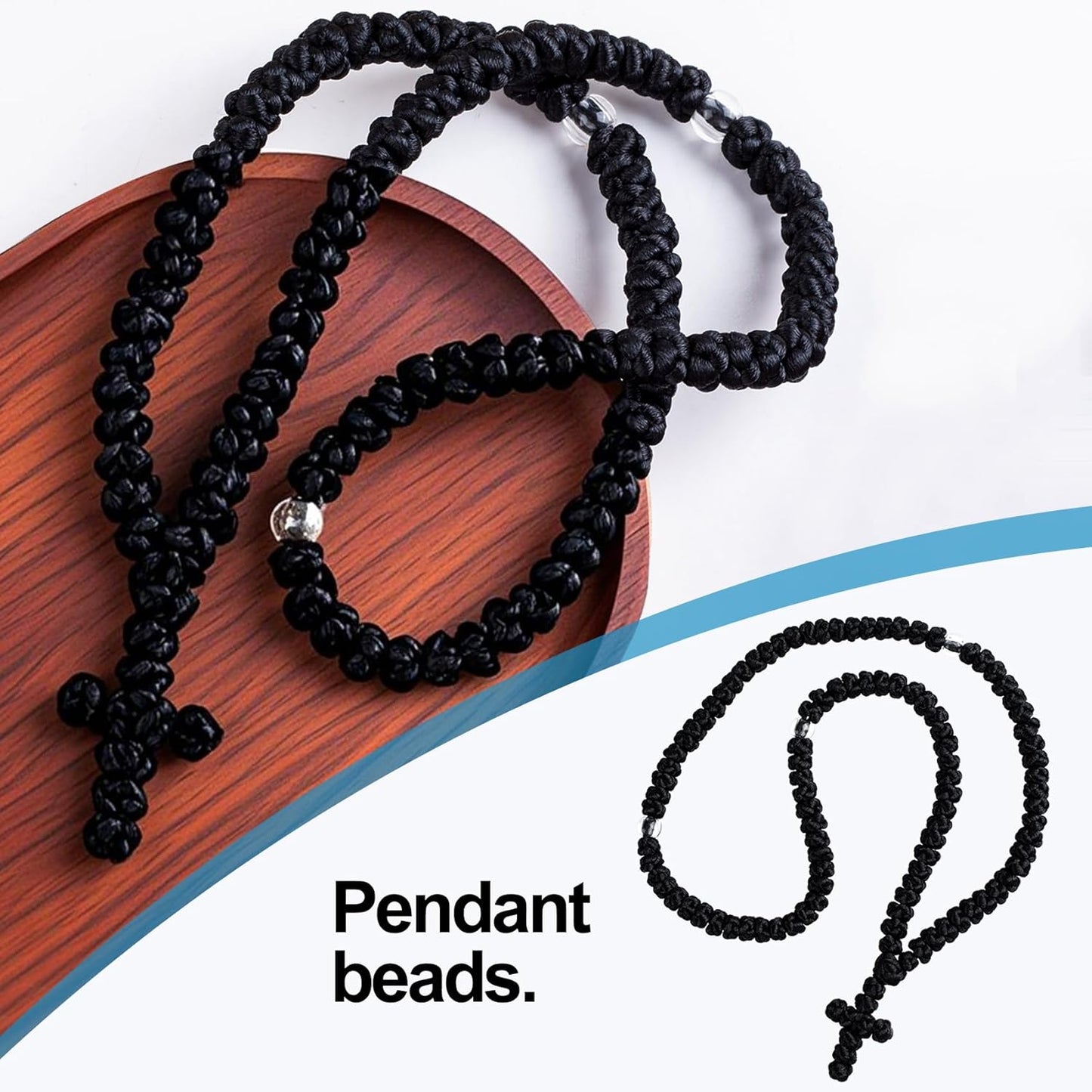 Black Orthodox Prayer Rope, 100 Knots Prayer Rope Orthodox Christian, Orthodox Prayer Beads for Christian, Car Accessories (1 Pcs)