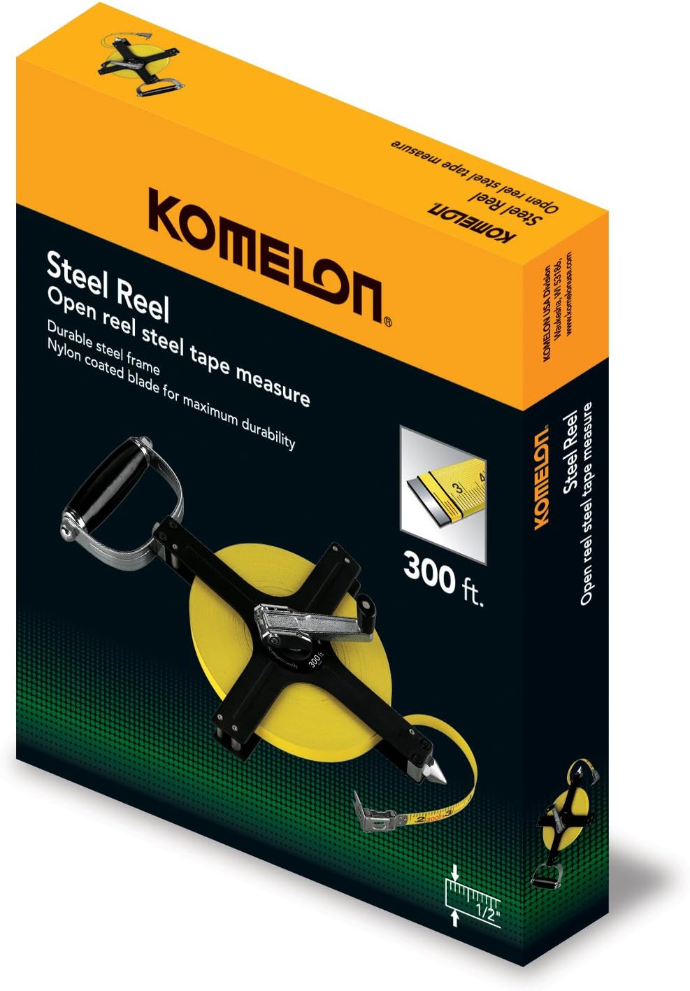 Komelon N6300 300-Feet Open Reel Metal Frame Long Steel Tape Measure