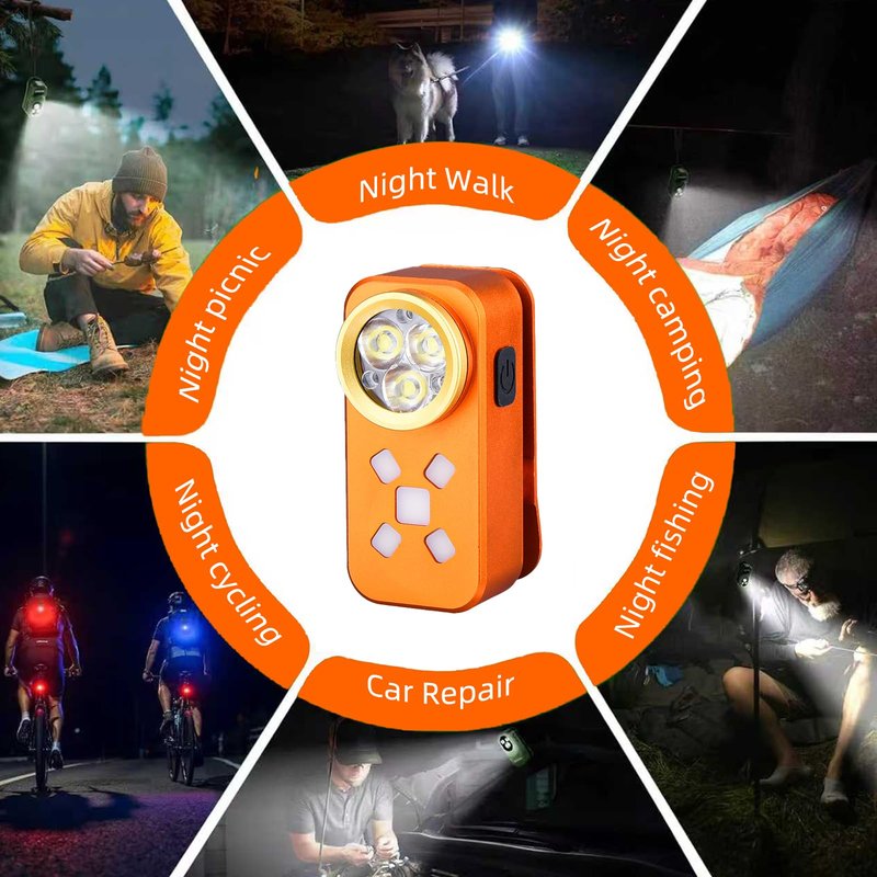 FOSFIS Rechargeable EDC Flashlight, 500 Lumens Portable Clip On Light, Pocket Flashlights Rechargeable, IP68 Waterproof Mini EDC Light for Signaling, Camping, Emergency (Orange)
