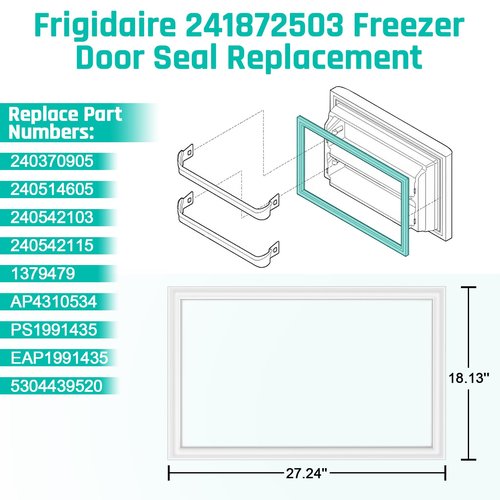 Upgraded 241872503 Refrigerator Freezer Door Gasket Replacement Compatible with Frigidaire, Cro-sley, Ken-more, 28.34" x 17.71" Freezer Door Seal Replaces 240370905, 1379479, 240514605