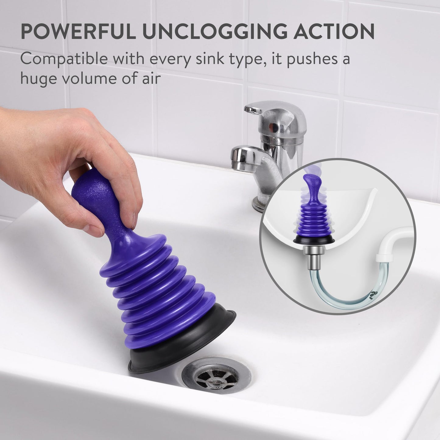 Luigi's Mini Sink Plunger - Shower Drain Clog Remover - for Clogged Drain in Kitchen, Bathroom, Baths, Waste Pipes - Heavy Duty, Powerful Toilet Plungers with Bellows