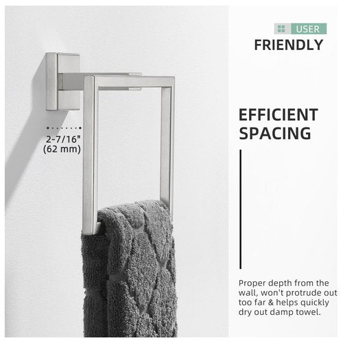 Angle Simple Hand Towel Holder Brushed Nickel, SUS 304 Stainless Steel Square Bathroom Towel Ring Hanger, Wall Mount, 7.09 Inches
