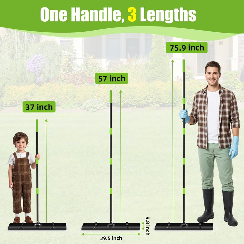 GARDTECH 30×10 Anti-Flip Lawn Leveling Rake,76” Adjustable Handle