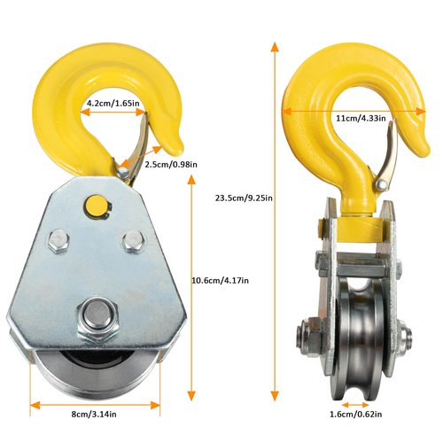 SHINICO 2Ton Pulley Hook Heavy Duty Pulley Lifting Block Hoist with Hook for 5/8" Wire Rope Snatch Block 2Pack