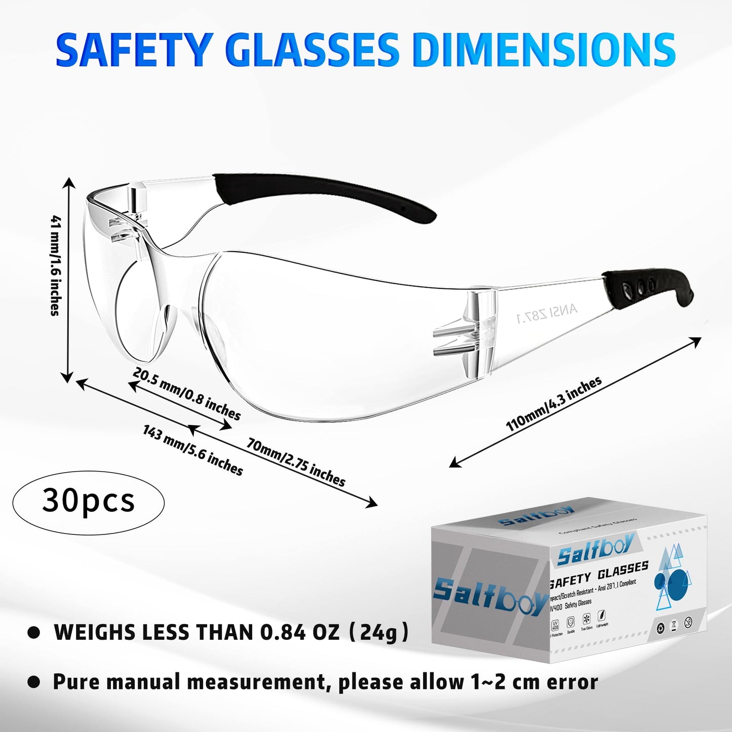 Salfboy Clear Safety Glasses Bulk of 30 Ansi Z87.1 Certified for Scratch Impact Resistant Lens Protective Eyewear for Work, Lab, Construction
