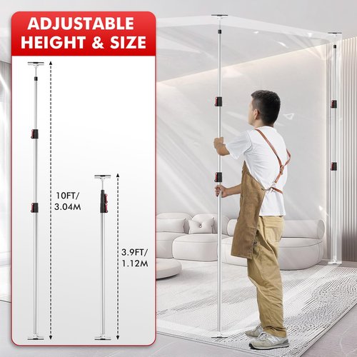 10FT Dust Barrier Poles 4 Pack withCarry Bag, Stainless Steel Retractable Zipper Wall Poles Kit for Renovation, Remodeling and Isolation Work