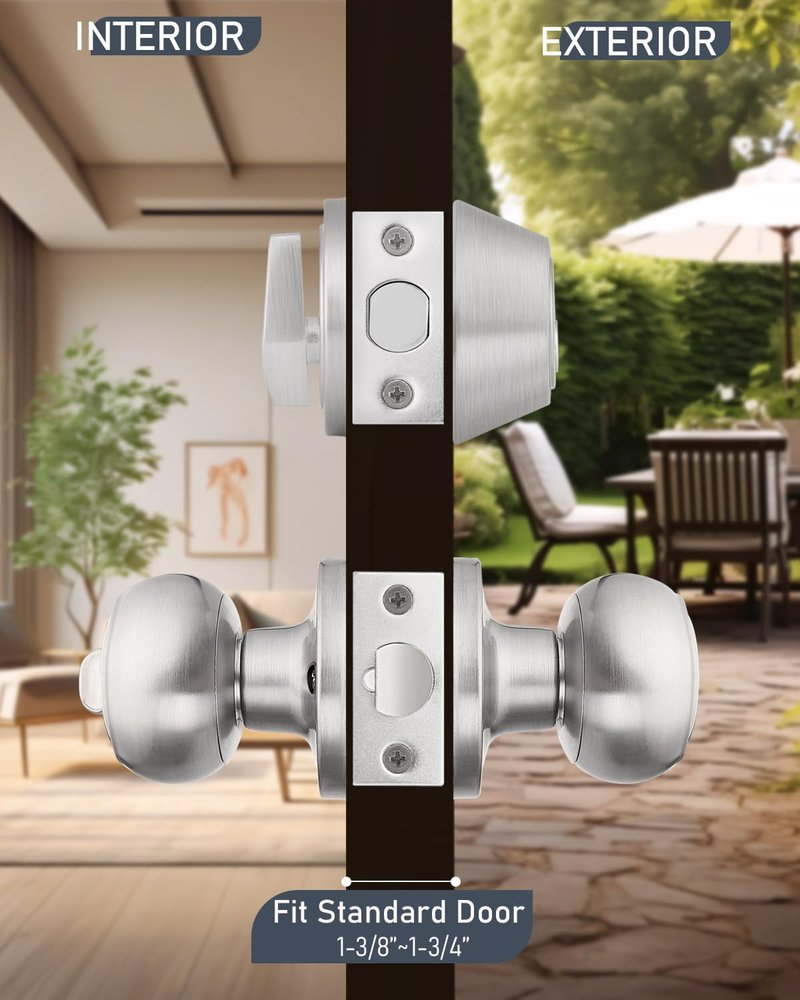 Brotima 3 Pack Keyed Alike Front Door Knob and Deadbolt Set, Entry Door Locksets with Single Cylinder Deadbolt, Satin Nickel Flat Round Door Lock Set for Bedroom/Office/Exterior Doors