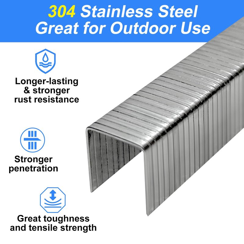 SimCos 20 Gauge 304 Stainless Steel T/50 Staples - 3/8" Crown Upholstery Staples, 3/8" Leg Length, 3024-Counts, Compatible with Staple Gun & T-50 Stapler