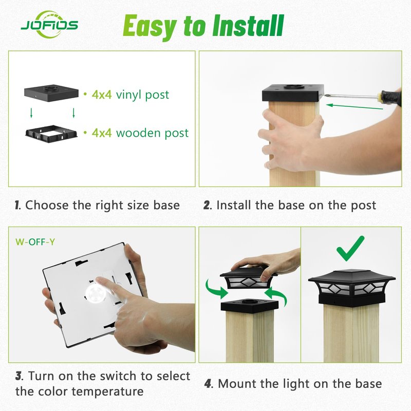 JOFIOS Solar Post Cap Lights Outdoor 12pack, Waterproof Solar Powered Deck Fence Post Lights for 4x4 Wood/Vinyl Posts, Solar Outdoor LED Light with Cool/Warm Lighting Decorate Garden Patio Porch…