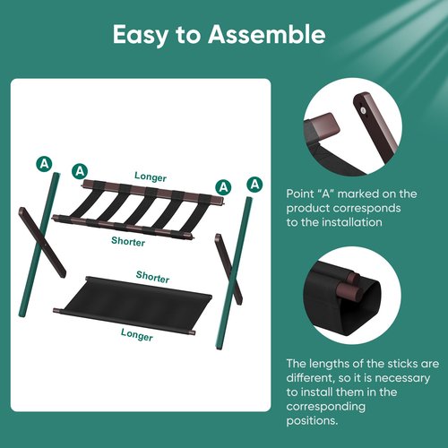 Smuxee Brown Bamboo Luggage Rack for Guest Room, Foldable Suitcase Stand with Storage Shelf, Easily Assembled Luggage Stand with 5 Nylon Straps for Guest Room Bedroom Hotel