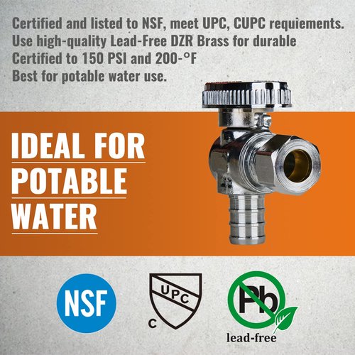 SUNGATOR 10-Pack Angle Stop Valve, 1/2" PEX x 3/8" OD Compression, Quarter Turn Chrome Plated, 1/2 inch Pex Shut Off Valves for Faucet and Toilet, UPC Certified