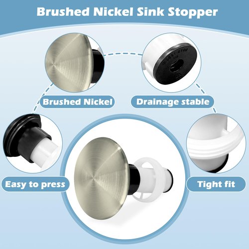 972-098J Plumbing-Equipment Brushed Nickel Drain Sink Stopper, Drain Sink Plug Part Push & Seal Drain Stopper Assembly