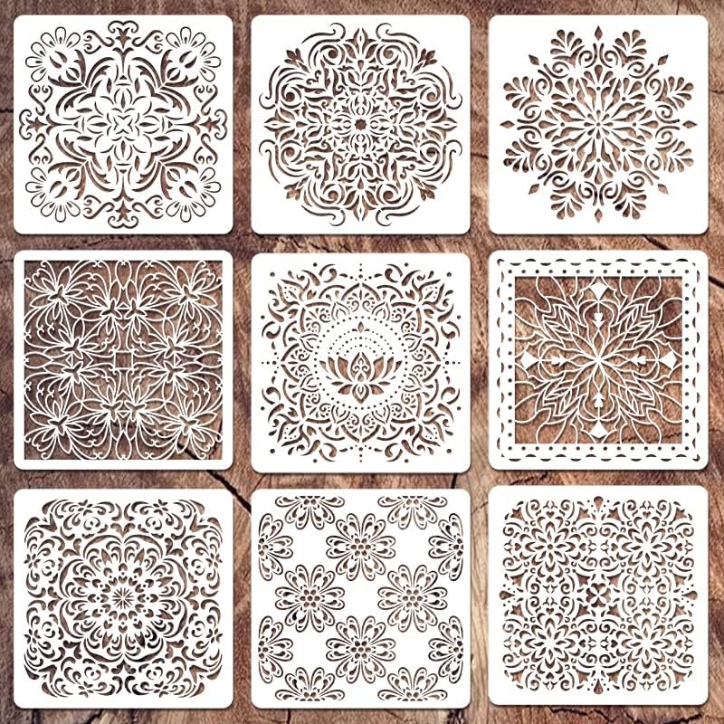 Mandala Stencils for Painting on Wood Wall Floor Furniture Tile Fabric, Small Rangoli Stencils Rock Painting Stencils for Home Decor (4 inch)