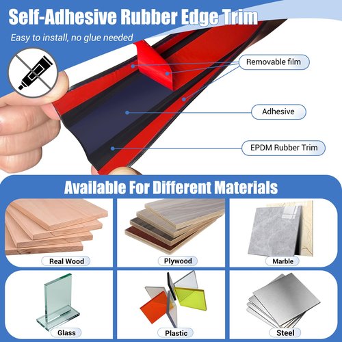 Rubber Edge Trim, Self-Adhesive U Channel Edge Protector for Plywood, Cabinet, 1" Wood Edge Banding, Flexible Furniture Repair, EPDM Material, Fit 1"(25mm), Length 10Ft, Black