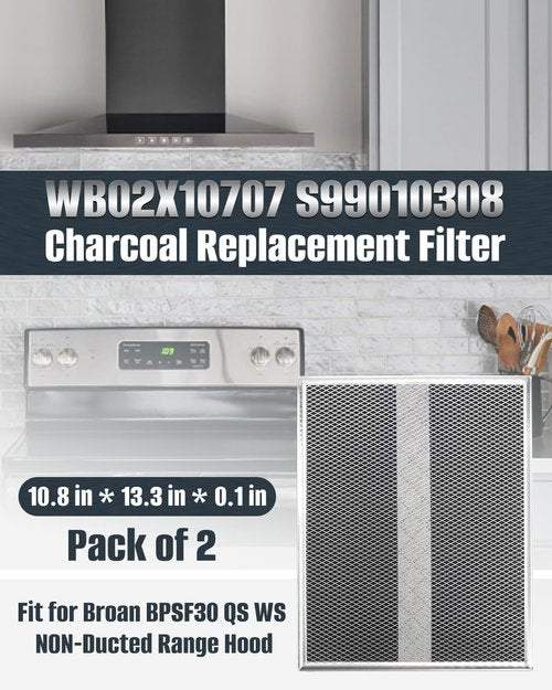 S99010308 Range Hood Charcoal Filter Replacement Fit for Broan QS WS BPSF30 Fit for GE WB02X10707 NON-Ducted Range Hood Charcoal Filters 10.8" X 13.3" (2 Pcs)