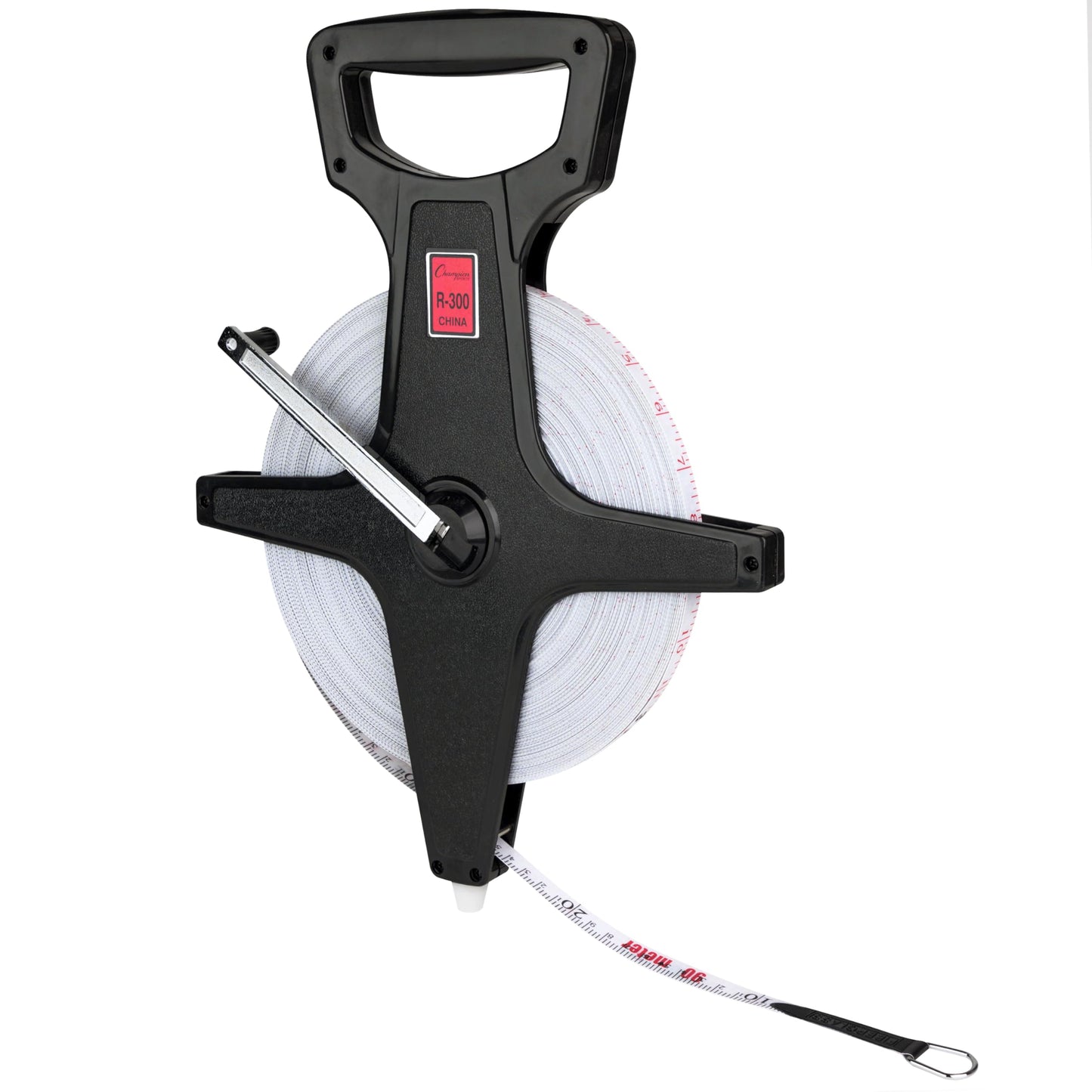 Champion Sports Open Reel Measure Tape, 330 ft, 100 Meters, with Metal Spike, Hand Crank - Open Tape Measure for Track and Field, Long Jump - Durable, Dual-Sided Measuring Reel with Feet and Meters
