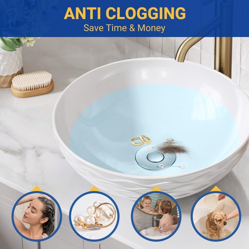2PCS Bathroom Sink Stopper Strainer, Pop-Up Bathroom Sink Drain Strainer with Removable Stainless Steel Hair Catcher Basket, Universal Fit for US Bathroom Sinks, Bathtubs, Showers & Floor Drains