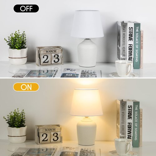 Sucolite Small 12'' Table Lamps Set of 2, Bedside Nightstand Lamps for Bedroom Kid’s Room, Cute Desk Lamps with Studded Texture Base for Reading Nursery Living Room Office, White