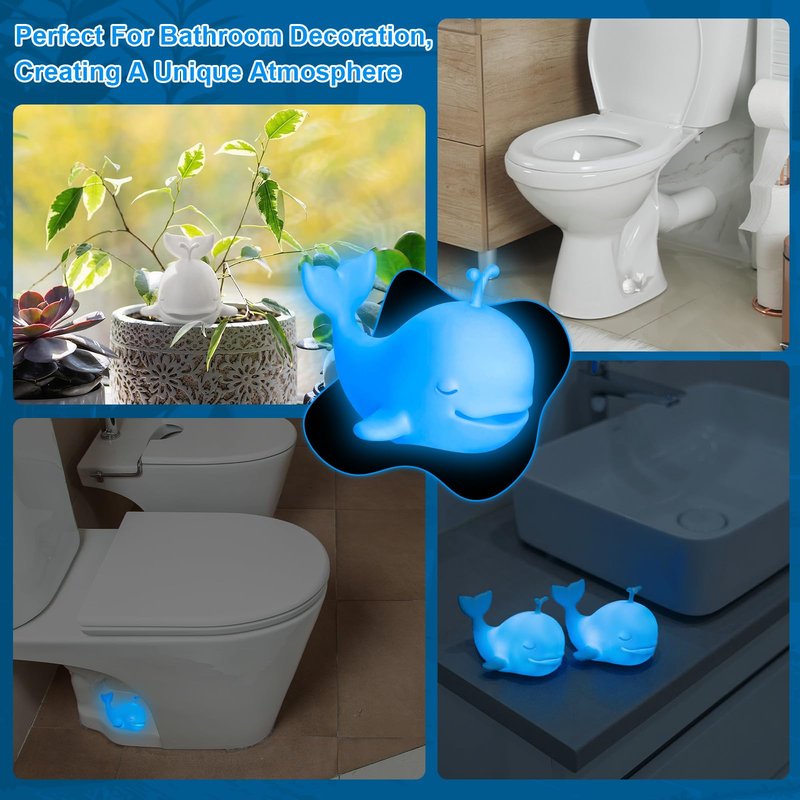 Junkin 2 Pcs Whale Toilet Bolt Covers Decorative Blue Whale Absorb Strong Light Glow in The Dark Toilet Screw Caps Luminous Pla Hide Rusty Bolts Bathroom Decor Accessories for Bolts Bathroom Decor