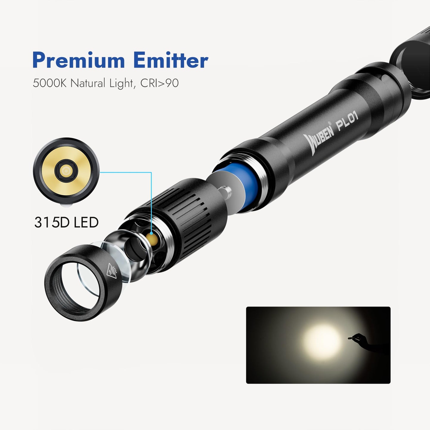 WUBEN PL01 Pen Light, 650 Lumens Pocket EDC Flashlight Rechargeable, Bright LED Pen Flashlight, IP68 Handheld Flash Lights, Compatible 2 AAA Battery for Home, Outdoor, Emergencies, Inspection