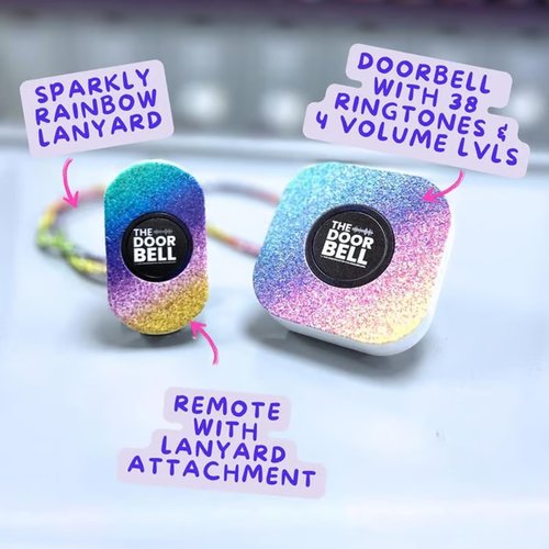 The Doorbell - Sparkly Rainbow Teacher's Remote, Wireless Classroom Doorbell with 38 Ringtones & Adjustable Volume, Wireless Doorbell for Classroom, Teacher Doorbell - Classroom Management Tool