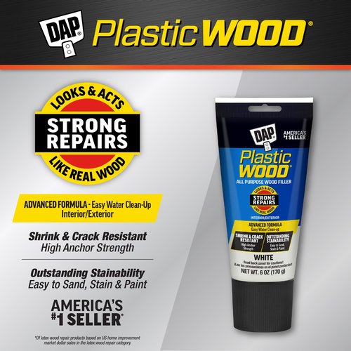 DAP Plastic Wood All Purpose Latex Wood Filler, White, 6 Oz - Packaging may vary