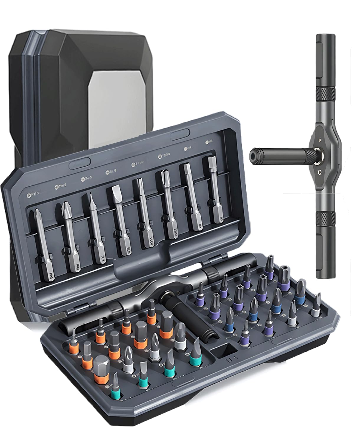 42 in 1 Ratchet Screwdriver Set, Magnetic Screwdriver Set, DIY Multi Bit Magnetic Drive Set with Detachable Ratchet Handle, Portable Compact Repair Tool Kit for Furniture Computer Bicycle, Grey