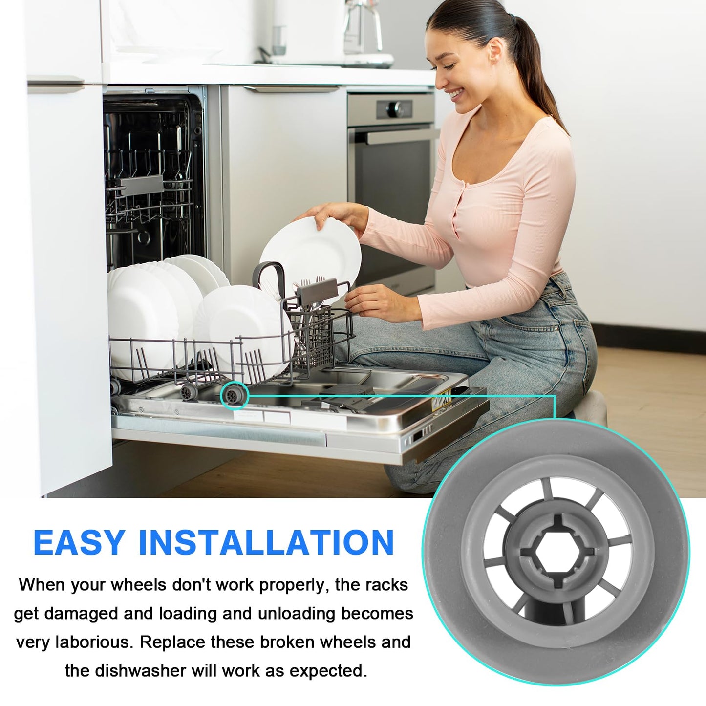 4 Pack 165314 Dishwasher Lower Rack Wheels Replacement for Bosch Kenmore Dishwashers, Replaces 420198 423232 AP2802428 PS3439123 PS8697067, Bottom Dishrack Roller