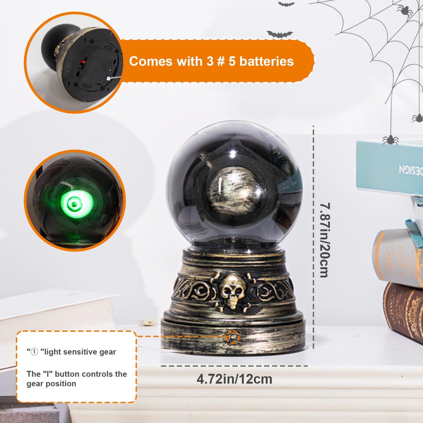 XUEYEGONGJI Halloween Doorbell, Moving Eyeballs Electric Doorbell with Sensor & Skull Base, Funny Scary Halloween Tabletop Decorations Gift