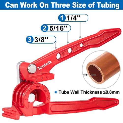Toolwiz Pipe Bender 3-in-1 Manual Tube Bender for 1/4'' 5/16'' 3/8'' Tubing 0-180 Degrees Heavy Duty Brake Line Bending Tool for Copper Brass and Aluminum Pipes