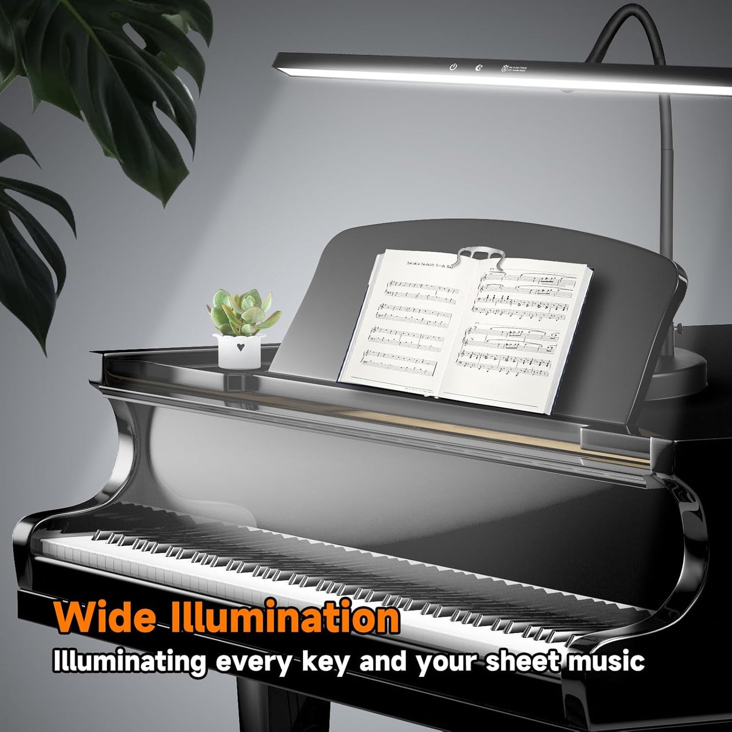 DUDUDU 17" Dimmable LED Piano Light, 2-in-1 Clamp Base Piano Lamp Flexible Gooseneck with 3 Colors Modes, Adjustable Height & Direction for Grand/Upright/Digital Pianos, Sheet Music & Studio Lighting