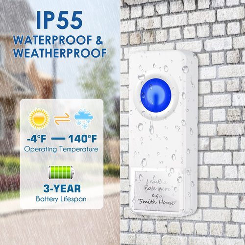 Wireless Doorbell Transmitter PHYSEN Single Push Button for Home/Classroom Doorbell without Receiver White